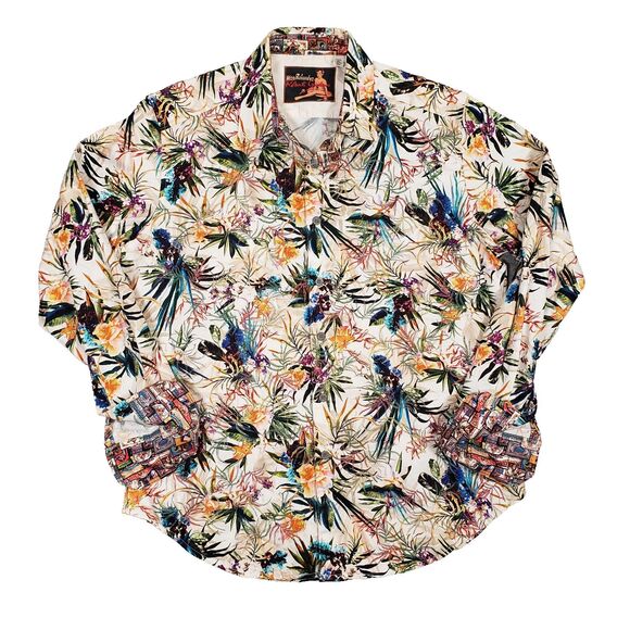 Robert Graham Miss Rumba Hawaiian Aloha Shirt Mens Medium Embroidered Flip Cuff - Picture 1 of 7